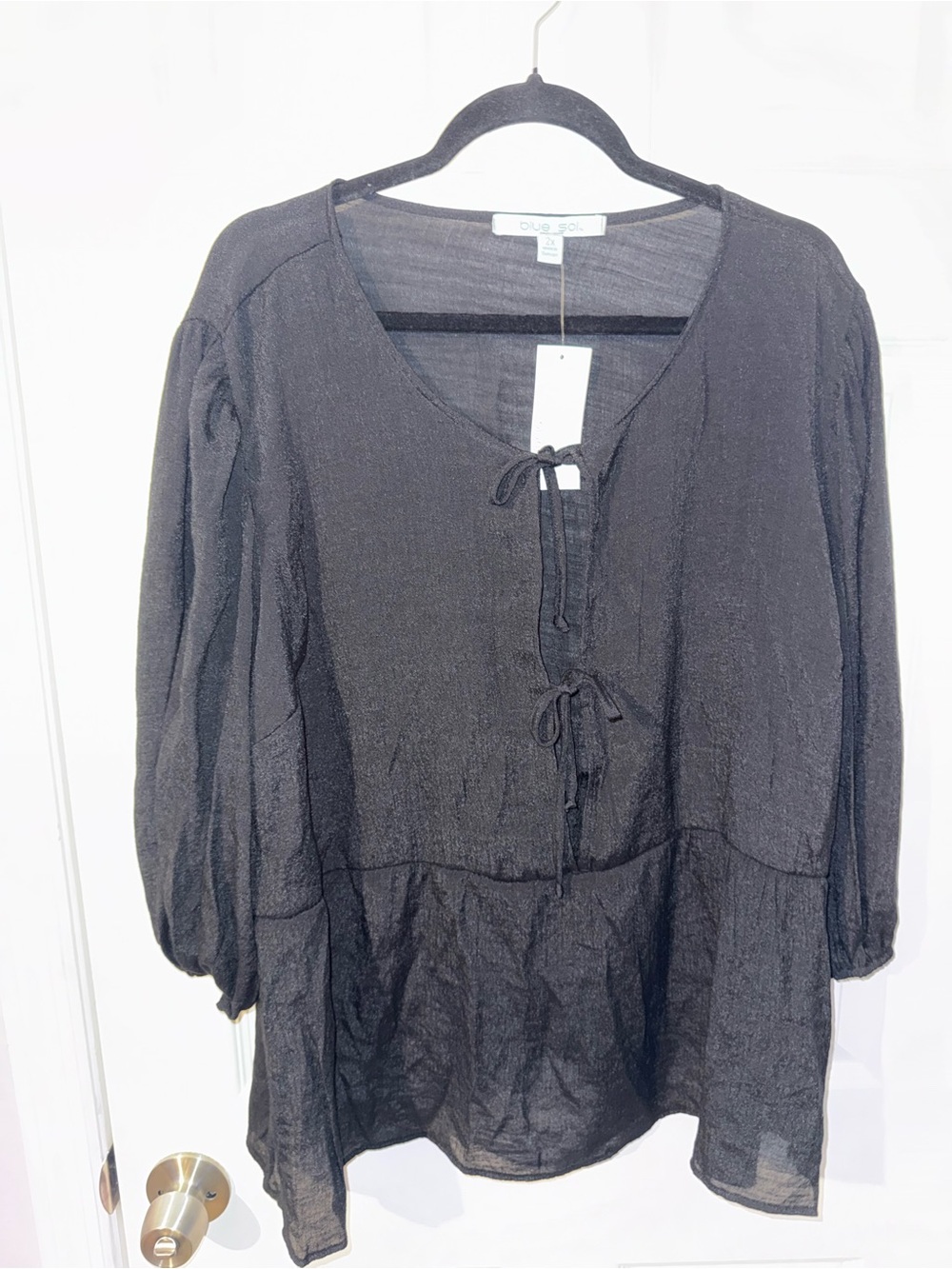 Blue Sol Women’s Black Tie Front Long Sleeve Blouse Size 2X New with Tags